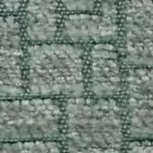 Textured gray-green fabric swatch with a grid pattern of raised, looped elements and recessed dark green lines; matte finish, woven texture.